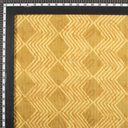Yellow Ikat Hand Block Printed Dabu Kantha Running Fabric