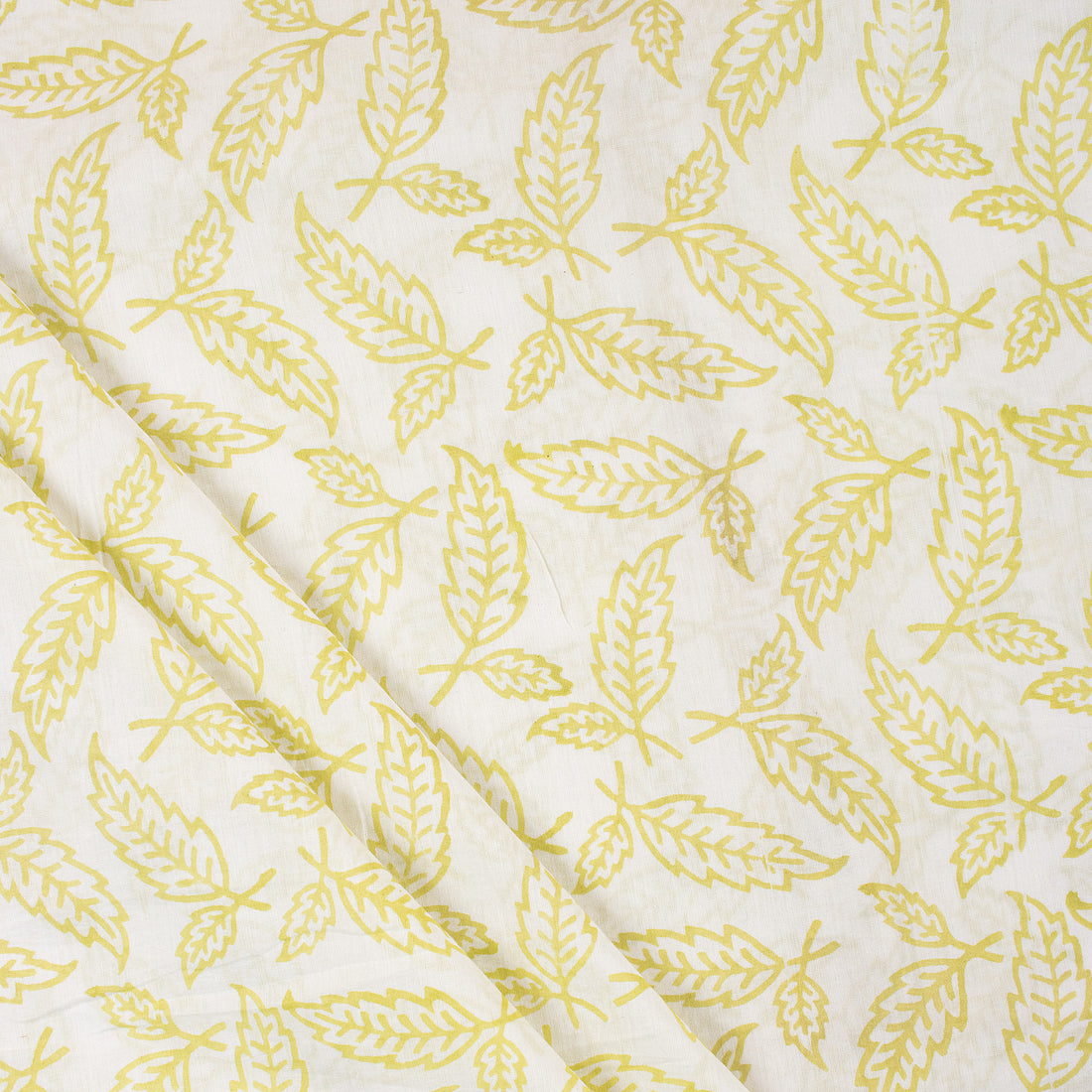 Yellow Leaf Hand Block Printed Fabric