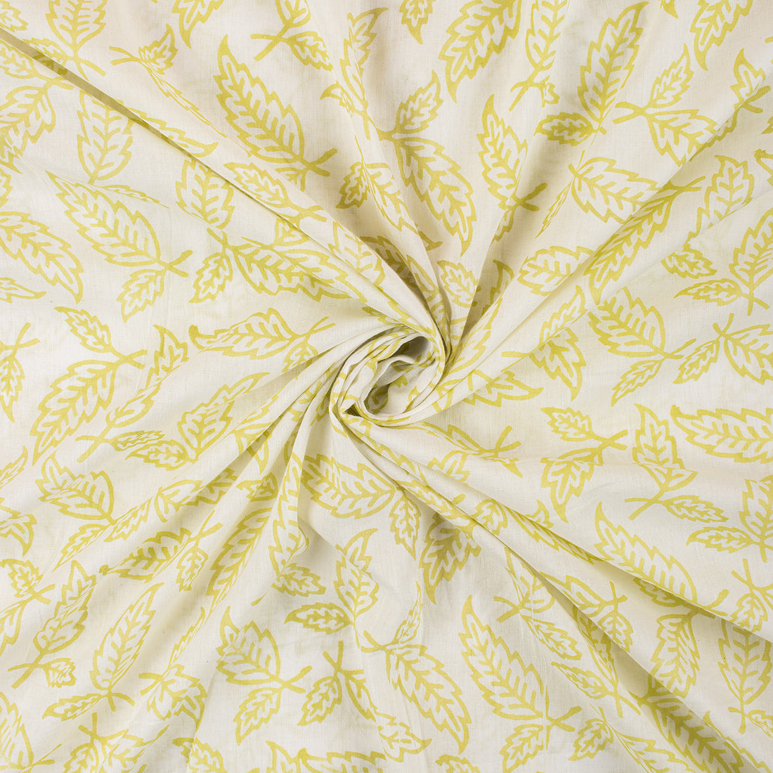 Yellow Leaf Hand Block Printed Fabric