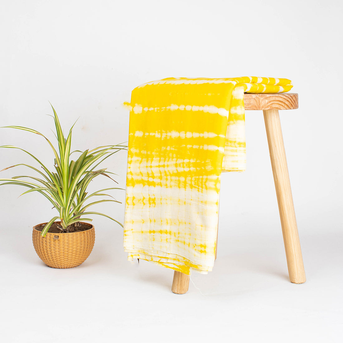 Yellow Natural Tie Dye Cotton Shibori Fabric