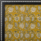Yellow Paisley Hand Block Printed Bagru Fabric