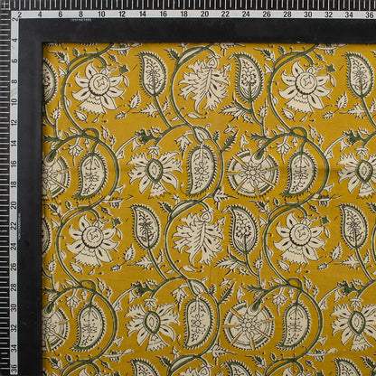 Yellow Paisley Hand Block Printed Bagru Fabric