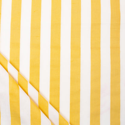 Yellow Striped Hand Block Cotton Running Fabric