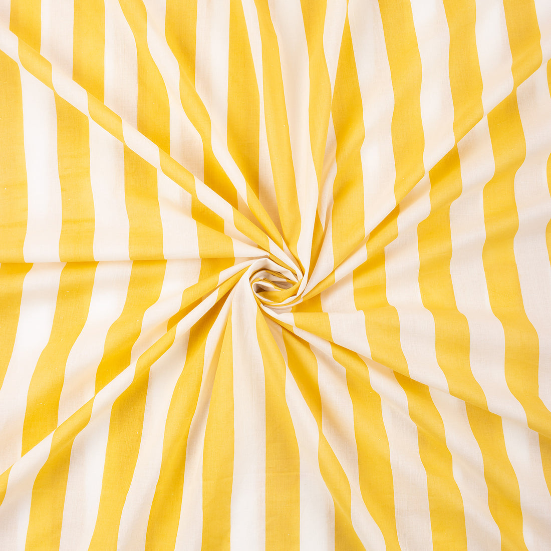 Yellow Striped Hand Block Cotton Running Fabric