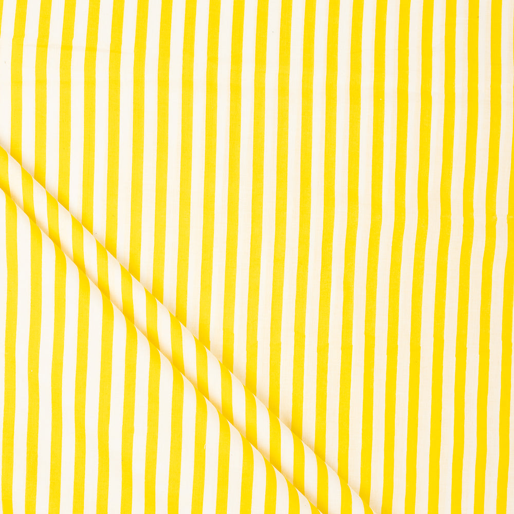 Yellow Striped Hand Block Print Cotton Fabric