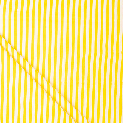 Yellow Striped Hand Block Print Cotton Fabric