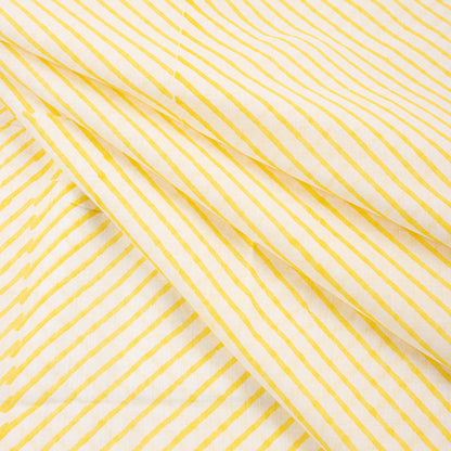 Yellow Striped Hand Blocked Pure Cotton Material Fabric