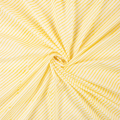 Yellow Striped Hand Blocked Pure Cotton Material Fabric