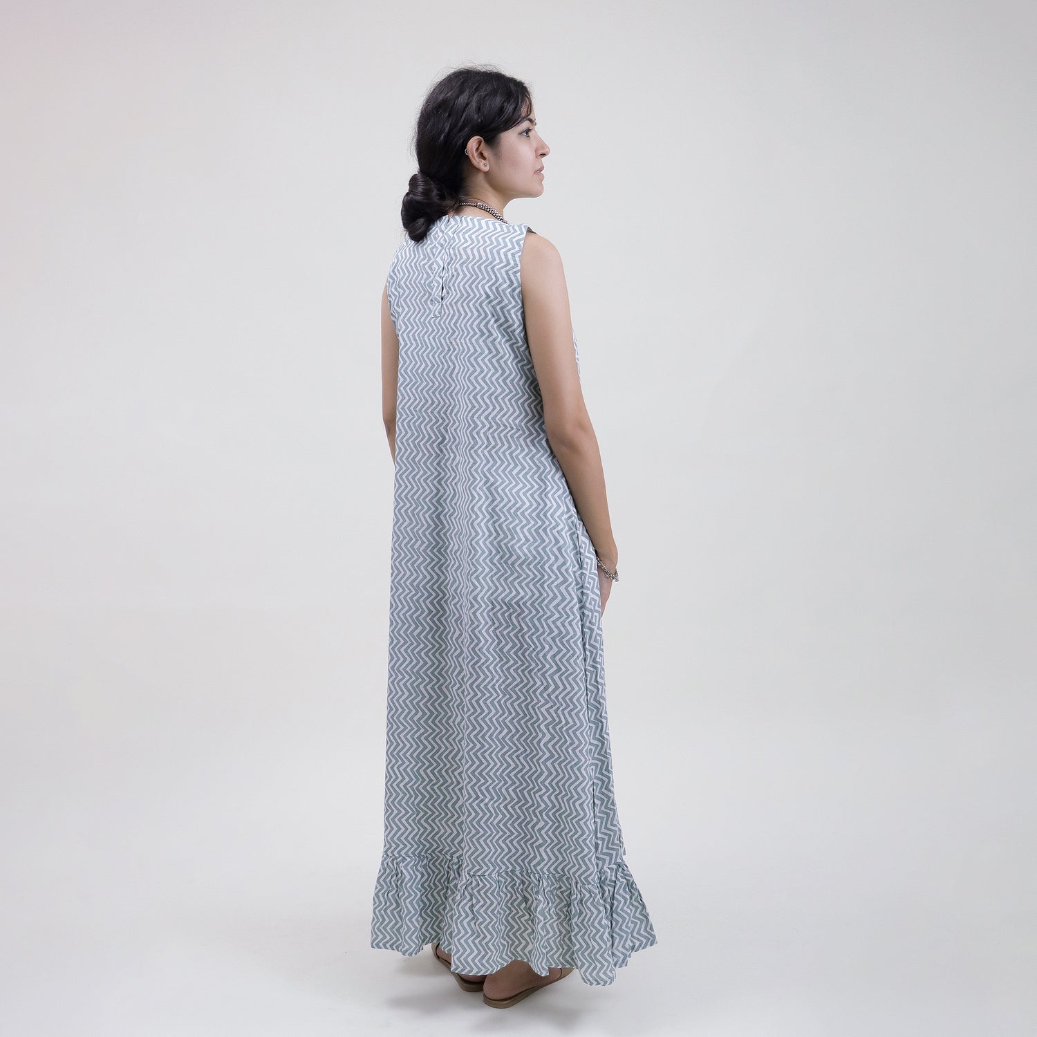 Zig Zag Fancy Blue Midi Dress with Belt