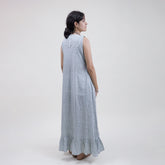 Zig Zag Fancy Blue Midi Dress with Belt