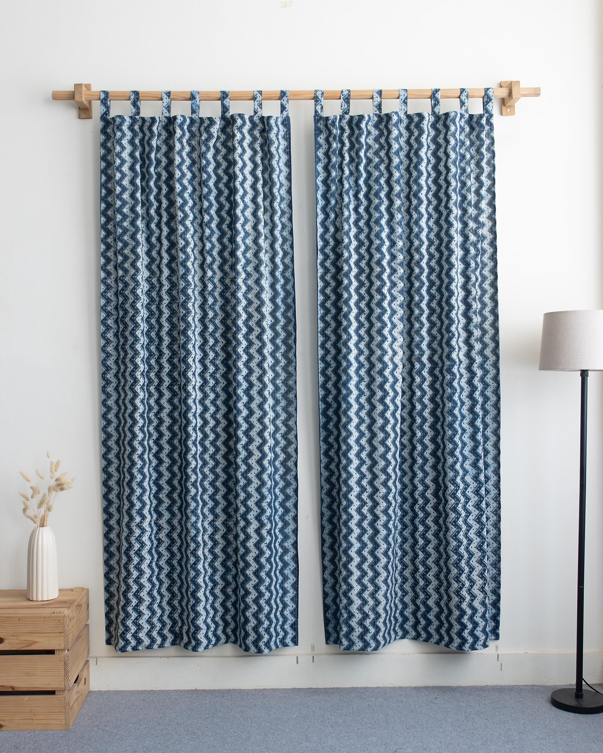 Zig Zag Hand Block Printed Cotton Curtains For Window