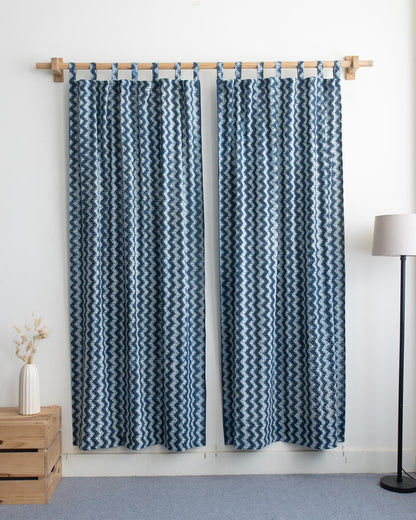 Zig Zag Hand Block Printed Cotton Curtains For Window