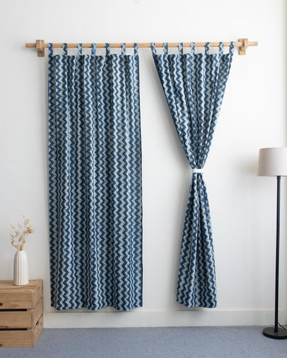 Zig Zag Hand Block Printed Cotton Curtains For Window