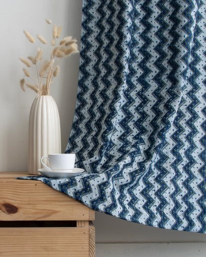 Zig Zag Hand Block Printed Cotton Curtains For Window