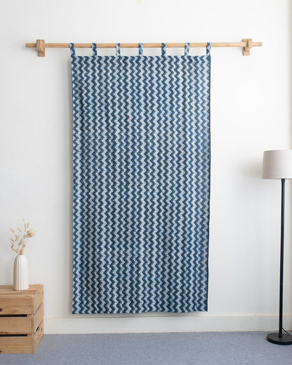 Zig Zag Hand Block Printed Cotton Curtains For Window
