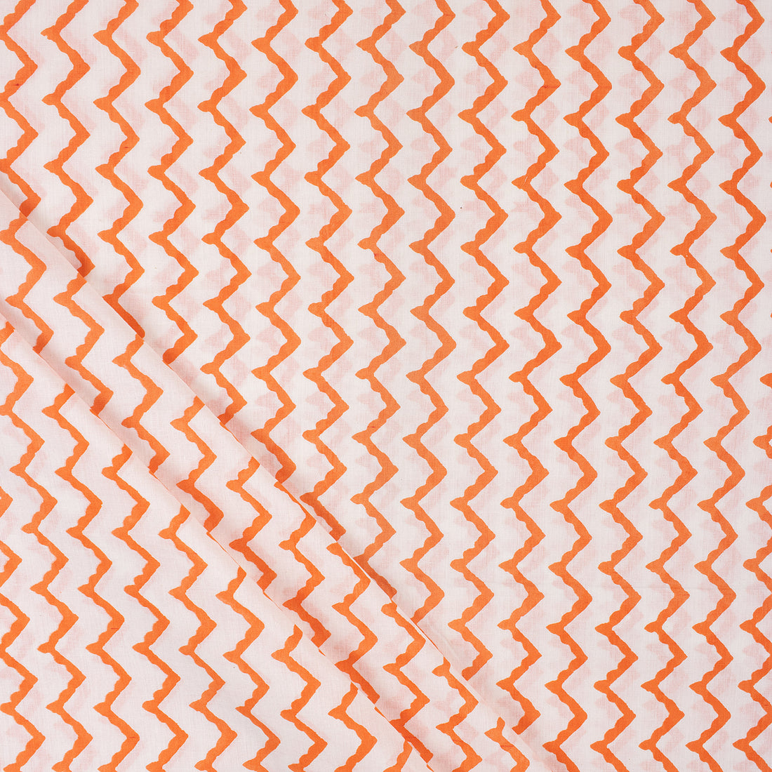Zig Zag Orange Hand Block Printed Cotton Fabric Online