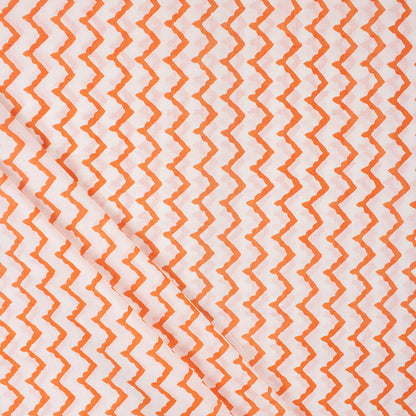 Zig Zag Orange Hand Block Printed Cotton Fabric Online