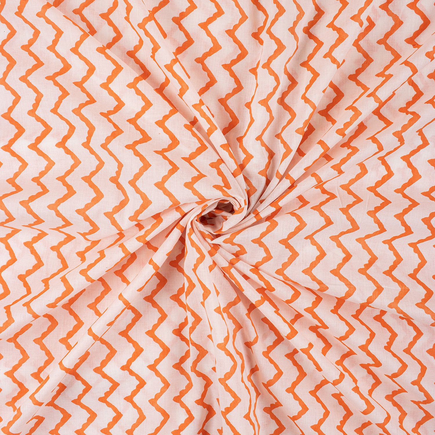 Zig Zag Orange Hand Block Printed Cotton Fabric Online
