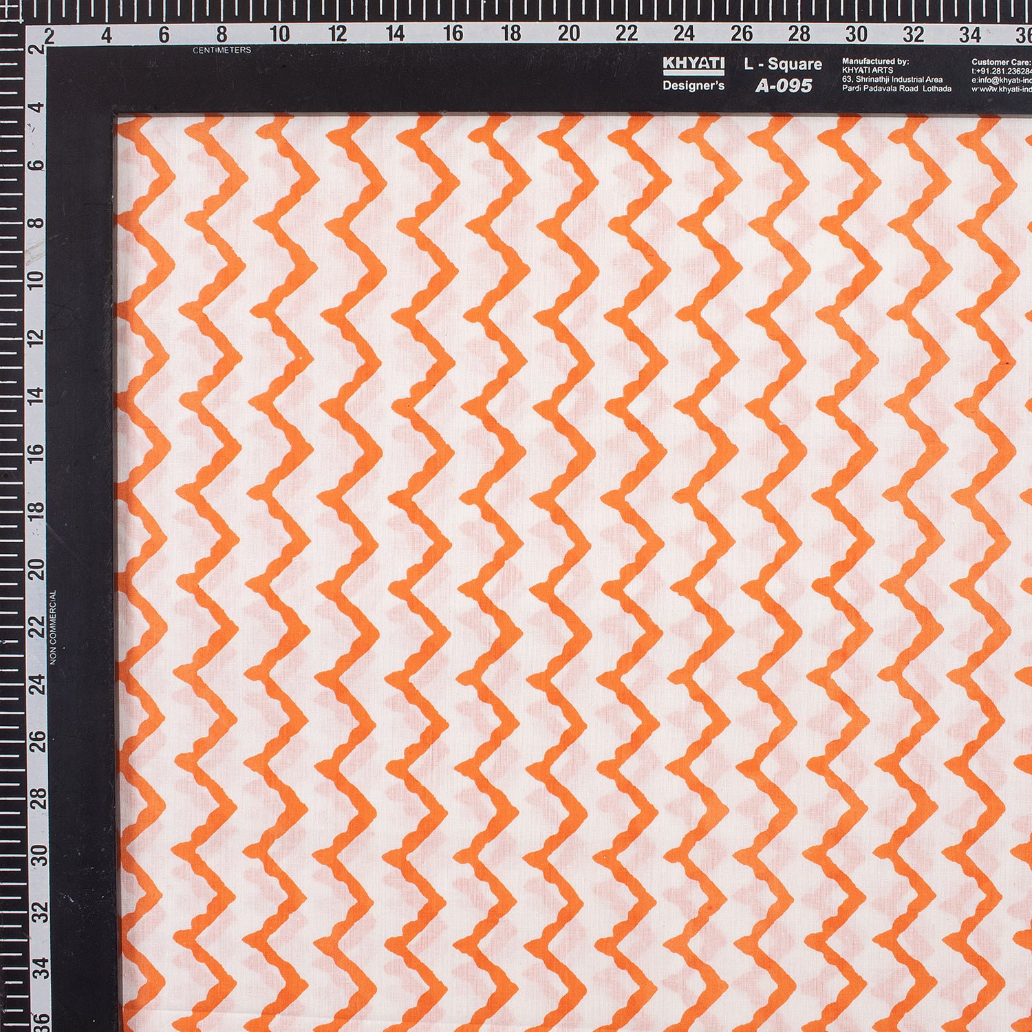 Zig Zag Orange Hand Block Printed Cotton Fabric Online