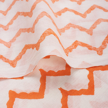 Zig Zag Orange Hand Block Printed Cotton Fabric Online