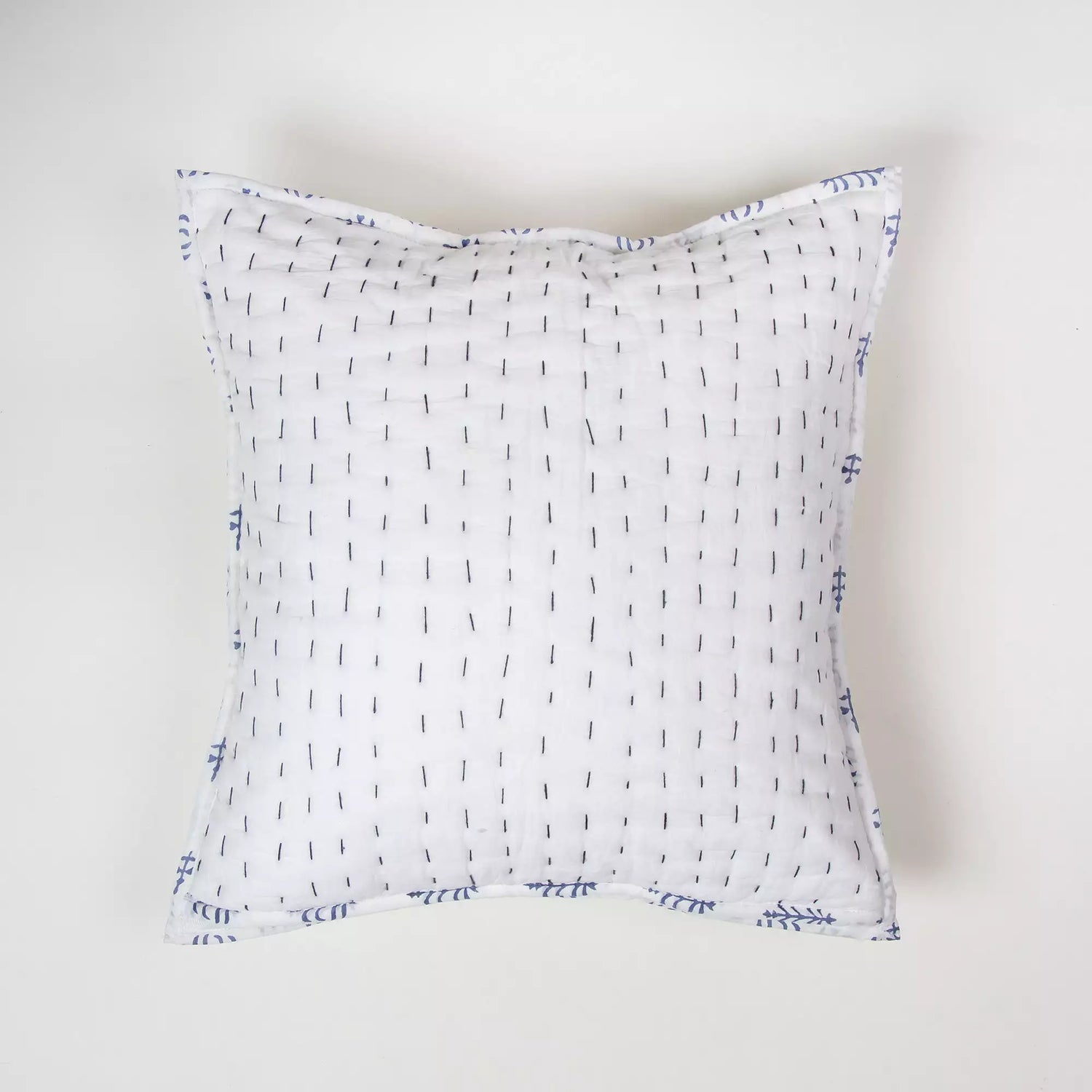 Blue Pure Cotton Kantha Quilted Cushion Cover