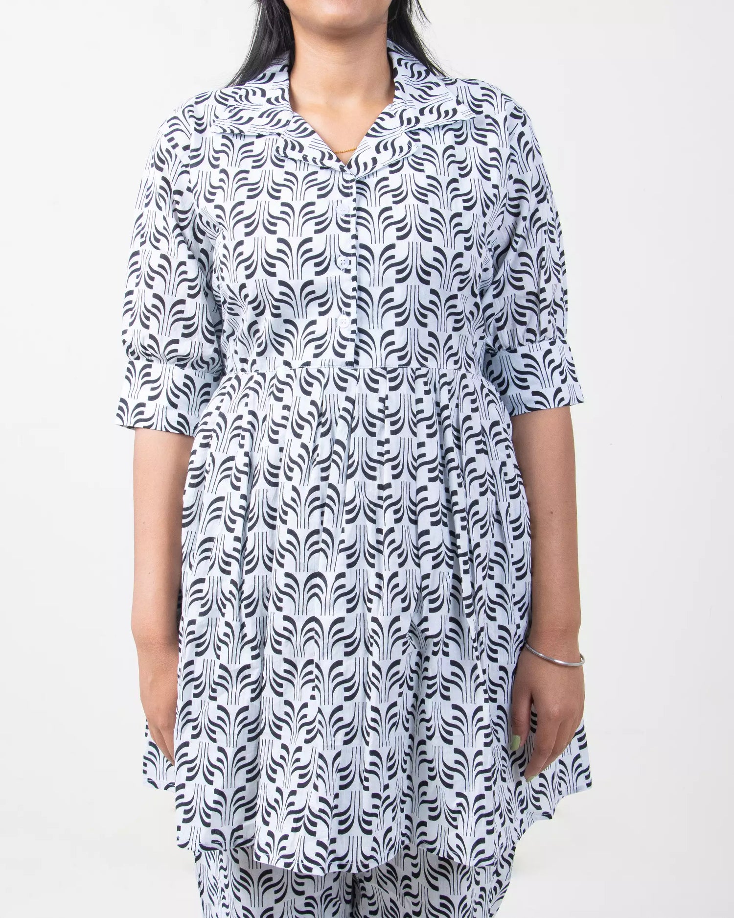 Hand Block Printed Cotton Shirt with Short and Pajama Cord Set