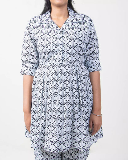 Hand Block Printed Cotton Shirt with Short and Pajama Cord Set